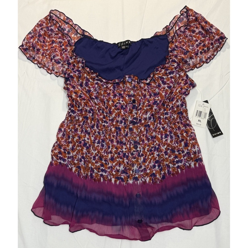 Chime Top XL Sleeveless Built In Cami Purple Pink Flowy Buttons pullover
